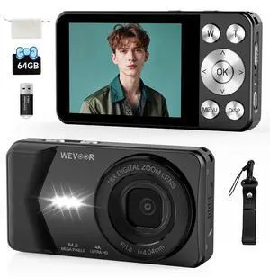 4K Digital Camera, 64MP Point and Shoot Digital Camera with Autofocus, 18X Zoom, 20 Filters, 64GB SD Card, 2000 mAh battery, 2.8" Screen Compact Vlogging Camera for Beginners Teens Adult(Black) 4K Digital Camera, 64MP Point and Shoot Digital Camera with Autofocus, 18X Zoom, 20 Filters, 64GB SD Card, 2000 mAh battery, 2.8" Screen Compact Vlogging Camera for Beginners Teens Adult(Black)
