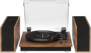CR7502A-WA Riff Record Player with Speakers, Walnut | 3-Speed Turntable, Bluetooth In, Matching External Full-Range Stereo Speakers 20W Peak, Six Speaker Configurations CR7502A-WA Riff Record Player with Speakers, Walnut | 3-Speed Turntable, Bluetooth In, Matching External Full-Range Stereo Speakers 20W Peak, Six Speaker Configurations