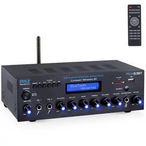 Wireless BT Stereo Amplifier - Multi Channel, 200 Watt Power, Home Audio Receiver System with FM Radio, BT, USB SD, AUX, RCA, Mic-in, BT and FM Antenna Wireless BT Stereo Amplifier - Multi Channel, 200 Watt Power, Home Audio Receiver System with FM Radio, BT, USB SD, AUX, RCA, Mic-in, BT and FM Antenna