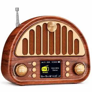 Retro Portable FM Radio with NOAA Weather Alert & Bluetooth | MicroSD playback, 40 presets, dual alarms, sleep timer, clock/date display, 3000mAh rechargeable battery for bedroom and home Retro Portable FM Radio with NOAA Weather Alert & Bluetooth | MicroSD playback, 40 presets, dual alarms, sleep timer, clock/date display, 3000mAh rechargeable battery for bedroom and home