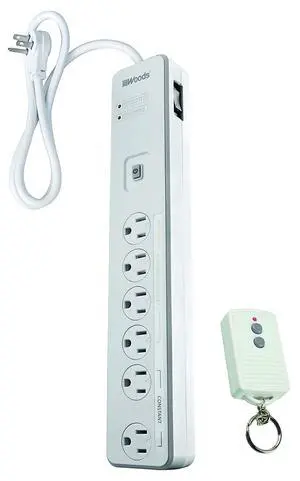 Southwire Energy Saving Surge Protector Power Strip - 1080J Protection - 80 Foot Wireless Remote Control - 6 Outlets - White - 5 Foot Cord Southwire Energy Saving Surge Protector Power Strip - 1080J Protection - 80 Foot Wireless Remote Control - 6 Outlets - White - 5 Foot Cord