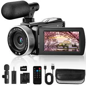 4K Ultra HD Video Camera Camcorder, 48MP Digital Recorder with Wireless Lavalier Microphone, 18X Digital Zoom, Remote Control, 32GB SD Card for Vlogging YouTube Travel 4K Ultra HD Video Camera Camcorder, 48MP Digital Recorder with Wireless Lavalier Microphone, 18X Digital Zoom, Remote Control, 32GB SD Card for Vlogging YouTube Travel