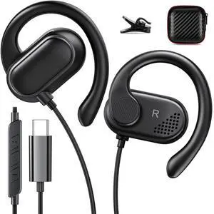 USB C Earbuds Wired Over Ear Headphone Open Ear Sport Headset Black | Type USB C Headphones Earphones with Mic Volume Control Rotatable Earhook for iPhone 17 16 Pro 15 for Google Pixel 10 Pro 8 7 USB C Earbuds Wired Over Ear Headphone Open Ear Sport Headset Black | Type USB C Headphones Earphones with Mic Volume Control Rotatable Earhook for iPhone 17 16 Pro 15 for Google Pixel 10 Pro 8 7