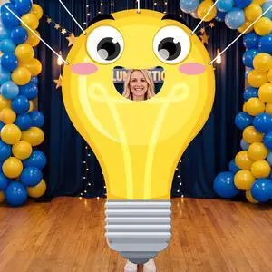 VBS 2026 Light Bulb Face Hole Photo Booth Prop, Illumination Party Backdrop for Vacation Bible School, Sunday School Church Classroom Decorations, Funny Cartoon Photography Banner 71"x43" VBS 2026 Light Bulb Face Hole Photo Booth Prop, Illumination Party Backdrop for Vacation Bible School, Sunday School Church Classroom Decorations, Funny Cartoon Photography Banner 71"x43"
