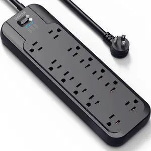 Power Strip Surge Protector (2 × 4800 Joules) with 12 AC Outlets | 1875W Output, 6FT Long Extension Cord Flat Plug with Dual Surge Protection for Office, Home, ETL Listed, Black Power Strip Surge Protector (2 × 4800 Joules) with 12 AC Outlets | 1875W Output, 6FT Long Extension Cord Flat Plug with Dual Surge Protection for Office, Home, ETL Listed, Black