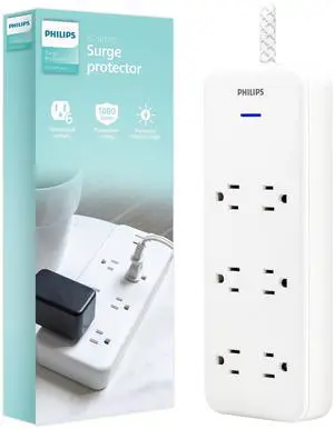 Surge Protector Power Strip, 8 Ft Long Braided Extension Cord | 6 Outlet Extender (Wide Spaced), 1080 Joules, Flat Plug, On Off Switch, ETL Safety Certified, White, SPC6066WB/37 Surge Protector Power Strip, 8 Ft Long Braided Extension Cord | 6 Outlet Extender (Wide Spaced), 1080 Joules, Flat Plug, On Off Switch, ETL Safety Certified, White, SPC6066WB/37