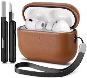 for AirPod Pro 3 Case, Geniune Leather Case, Compatible with AirPods Pro 3rd Generation Case (2025), AirPods Pro 3 case Leather Protective Cover with Lanyard & Cleaner Kit, Brown for AirPod Pro 3 Case, Geniune Leather Case, Compatible with AirPods Pro 3rd Generation Case (2025), AirPods Pro 3 case Leather Protective Cover with Lanyard & Cleaner Kit, Brown