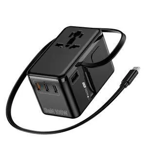 100W GaN Universal Travel Adapter - 6-in-1 International Plug Adapter Wall Charger for 200+ Countries, Built-in USB-C Cable Multi Port Fast Charging Worldwide - US/EU/UK/AUS 100W GaN Universal Travel Adapter - 6-in-1 International Plug Adapter Wall Charger for 200+ Countries, Built-in USB-C Cable Multi Port Fast Charging Worldwide - US/EU/UK/AUS