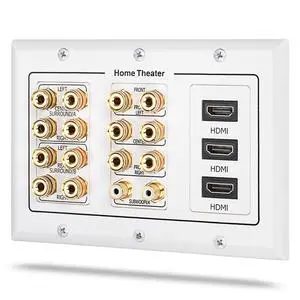 3-Gang 7.2 Surround Sound Distribution Home Theater Wall Plate | Gold Plated Copper Banana Binding Post Coupler Outlet Faceplate for 7 Speakers, Two RCA Subwoofer Jacks, 3 HDMI Ports Wire 3-Gang 7.2 Surround Sound Distribution Home Theater Wall Plate | Gold Plated Copper Banana Binding Post Coupler Outlet Faceplate for 7 Speakers, Two RCA Subwoofer Jacks, 3 HDMI Ports Wire