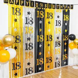 18th Birthday Decorations for Boys Girls, 2Pack Rain Curtain | Funny Black Gold Rain Curtain, 3.3X6.6ft Large Coverage, Adult Bday Photo Backdrop 18th Birthday Decorations for Boys Girls, 2Pack Rain Curtain | Funny Black Gold Rain Curtain, 3.3X6.6ft Large Coverage, Adult Bday Photo Backdrop