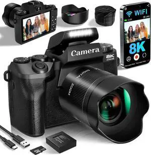 Cameras for Photography, 64MP Dual Lens Vlogging Camera & 32GB Card (Black) | 8K Digital Camera with 4" Touch Screen, LED Fill Light, 3000MAh Battery, Lens Hood, Hot Shoe & 32GB TF Card Cameras for Photography, 64MP Dual Lens Vlogging Camera & 32GB Card (Black) | 8K Digital Camera with 4" Touch Screen, LED Fill Light, 3000MAh Battery, Lens Hood, Hot Shoe & 32GB TF Card