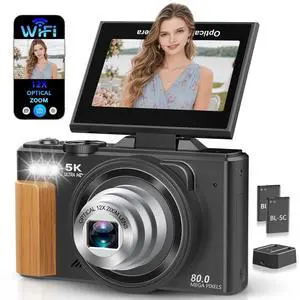 5K Digital Camera for Photography with 12X Optical Zoom, WiFi Vlog Camera | 80MP Autofocus Vlogging Camera for YouTube with 3" Flip Screen, Compact Travel Cameras, 2 Batteries & Charger, Black 5K Digital Camera for Photography with 12X Optical Zoom, WiFi Vlog Camera | 80MP Autofocus Vlogging Camera for YouTube with 3" Flip Screen, Compact Travel Cameras, 2 Batteries & Charger, Black