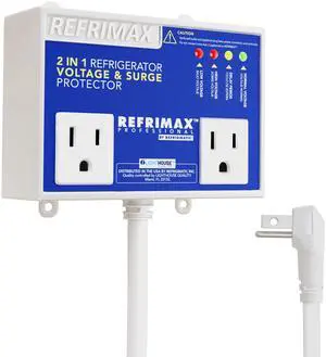 Refrimax 2.23-Foot Cable Voltage & Surge Protector for Large Refrigerators | Ideal for refrigerators 27 cu. ft. or More, Two Outlets, Protects Against High and Low Voltage and Power Fluctuations Refrimax 2.23-Foot Cable Voltage & Surge Protector for Large Refrigerators | Ideal for refrigerators 27 cu. ft. or More, Two Outlets, Protects Against High and Low Voltage and Power Fluctuations