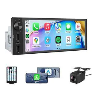 Single Din Car Stereo, 6 Inch Touchscreen Radio with CarPlay & Android Auto | Bluetooth, Mirror Link, Backup Camera, USB&Type-C, FM, SWC, EQ, Full Lamination Screen, Volume Knob Single Din Car Stereo, 6 Inch Touchscreen Radio with CarPlay & Android Auto | Bluetooth, Mirror Link, Backup Camera, USB&Type-C, FM, SWC, EQ, Full Lamination Screen, Volume Knob