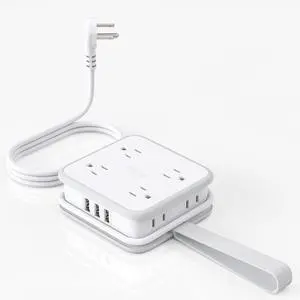 Flat Plug Power Strip, 5ft Extension Cord with Multiple Outlets, 3 Side Outlet Extender with 8 Widely Outlets and 3 USB Ports, Wall Mount, Overload Protection, Idea for Home, Dorm, Travel Flat Plug Power Strip, 5ft Extension Cord with Multiple Outlets, 3 Side Outlet Extender with 8 Widely Outlets and 3 USB Ports, Wall Mount, Overload Protection, Idea for Home, Dorm, Travel
