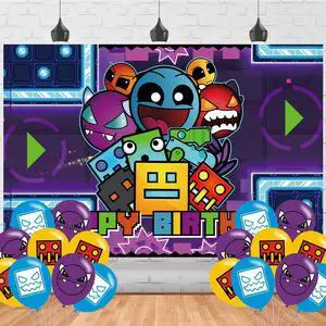 Geometry Aesthetic Dash Birthday Party Backdrop,Geometry Aesthetic Dash Party Decoration,Cartoon Game Birthday Banner Shoot Photo Backgrounds Props for Boys and Girls Party 5x3ft Geometry Aesthetic Dash Birthday Party Backdrop,Geometry Aesthetic Dash Party Decoration,Cartoon Game Birthday Banner Shoot Photo Backgrounds Props for Boys and Girls Party 5x3ft
