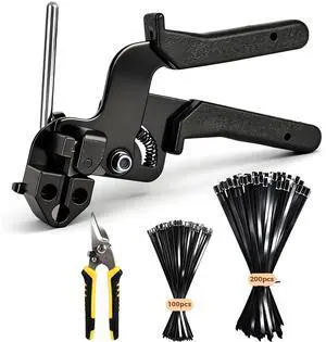 304 Stainless Steel Cable Tie Gun Kit, 300 Pcs Black | Includes 200 11.8" & 100 7.8" metal zip ties & cutter; gun tightens for fence, farm, coop, pipe & cables 304 Stainless Steel Cable Tie Gun Kit, 300 Pcs Black | Includes 200 11.8" & 100 7.8" metal zip ties & cutter; gun tightens for fence, farm, coop, pipe & cables