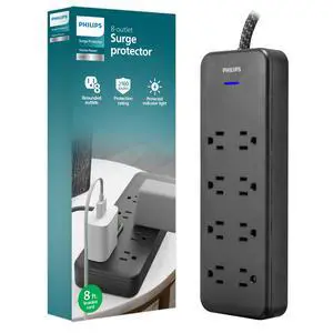 Surge Protector Power Strip, 8 Ft Braided Extension Cord | 8 Outlet Extender (Wide Spaced), 2160 Joules, Flat Plug, Wall Mount, Home Office Dorm Essentials, Black, SPP3673B/37 Surge Protector Power Strip, 8 Ft Braided Extension Cord | 8 Outlet Extender (Wide Spaced), 2160 Joules, Flat Plug, Wall Mount, Home Office Dorm Essentials, Black, SPP3673B/37