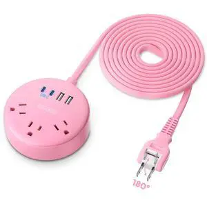 Pink 2 Prong Power Strip with USB C, Pink Extension Cord 10 FT, 2 Prong to 3 Prong Outlet Adapter, 180° Rotatable Plug, 3 Outlets 4 USB Ports, Non-Grounded Outlets for Vanity Desk, Travel Pink 2 Prong Power Strip with USB C, Pink Extension Cord 10 FT, 2 Prong to 3 Prong Outlet Adapter, 180° Rotatable Plug, 3 Outlets 4 USB Ports, Non-Grounded Outlets for Vanity Desk, Travel