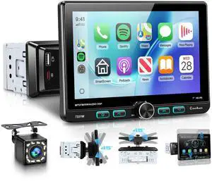 7 Inch Single Din Car Stereo with Wired/Wireless CarPlay Android Auto,Adjustable Swivel IPS Touch Screen Car Radio,Physical Buttons,Mirror Link,AM/FM,Bluetooth 5.2,SWC,Backup Camera&External Mic 7 Inch Single Din Car Stereo with Wired/Wireless CarPlay Android Auto,Adjustable Swivel IPS Touch Screen Car Radio,Physical Buttons,Mirror Link,AM/FM,Bluetooth 5.2,SWC,Backup Camera&External Mic