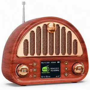 Vintage FM Radio with Bluetooth & NOAA Weather Alerts & Alarm Clock | 40 FM Presets, Digital Tuning LCD Color Screen, USB-C Rechargeable, Retro Style for Home Office Bedroom Kitchen Tabletop Vintage FM Radio with Bluetooth & NOAA Weather Alerts & Alarm Clock | 40 FM Presets, Digital Tuning LCD Color Screen, USB-C Rechargeable, Retro Style for Home Office Bedroom Kitchen Tabletop