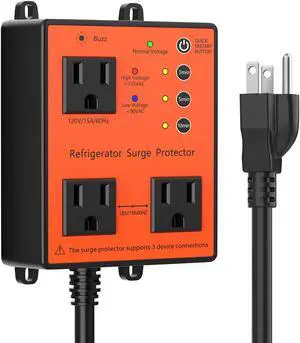 Refrigerator Surge Protector, 3-Outlet 120V for Home Appliance | Time Delay, LED Indicator Light, 110dB Alarm, Protects Against Voltage Abnormalities, Brownout, Spike, Instant Surge Refrigerator Surge Protector, 3-Outlet 120V for Home Appliance | Time Delay, LED Indicator Light, 110dB Alarm, Protects Against Voltage Abnormalities, Brownout, Spike, Instant Surge