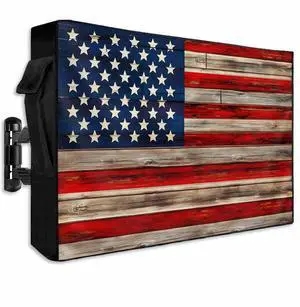 Rustic American Flag Outdoor TV Cover Waterproof & Weatherproof TV Covers with Roll Up Front Flat for 40-43 Inch, Red Blue Outside Zipper TV Screen Protector Enclosure with Remote Control Pocket Rustic American Flag Outdoor TV Cover Waterproof & Weatherproof TV Covers with Roll Up Front Flat for 40-43 Inch, Red Blue Outside Zipper TV Screen Protector Enclosure with Remote Control Pocket