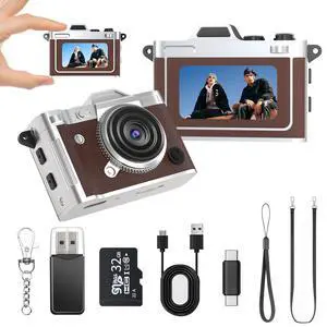 Mini Keychain Camera - 2K FHD Tiny Retro Digital Camera with 32GB Card, 1.47" Screen & OTG Adapter, Vintage Compact Micro Pocket Birthday Gift for Kids,Travel,Beginners,Party (Brown) Mini Keychain Camera - 2K FHD Tiny Retro Digital Camera with 32GB Card, 1.47" Screen & OTG Adapter, Vintage Compact Micro Pocket Birthday Gift for Kids,Travel,Beginners,Party (Brown)