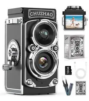 CHUZHAO Digital Camera Retro, Portable TLR Style Twin-Lens Vintage Camera, 12MP Autofocus 1080P FHD Point and Shoot Pocket Vlogging Retro Digital Cameras with16 GB Card for Beginners Teens Boys Girls CHUZHAO Digital Camera Retro, Portable TLR Style Twin-Lens Vintage Camera, 12MP Autofocus 1080P FHD Point and Shoot Pocket Vlogging Retro Digital Cameras with16 GB Card for Beginners Teens Boys Girls