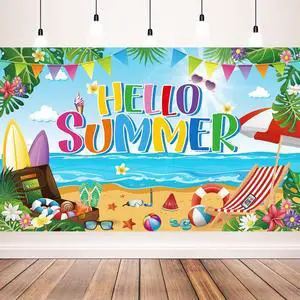 Summer Party Decorations, Hello Summer Beach Party Backdrop Banner, Colorful Beach Scene Photography Background,71 x 43 inches Summer Party Decorations, Hello Summer Beach Party Backdrop Banner, Colorful Beach Scene Photography Background,71 x 43 inches