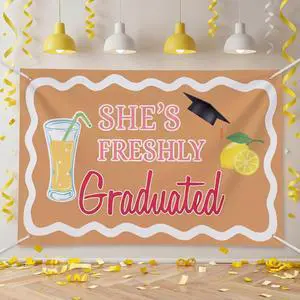 2026 Graduation Lemonade Bar Decoration 70.87 x 43.31 inch She's Freshly Graduated Backdrop Fun Congrats Grad Banner for Lemonade Bar Graduate Party Supplies Photo Booth Props 2026 Graduation Lemonade Bar Decoration 70.87 x 43.31 inch She's Freshly Graduated Backdrop Fun Congrats Grad Banner for Lemonade Bar Graduate Party Supplies Photo Booth Props