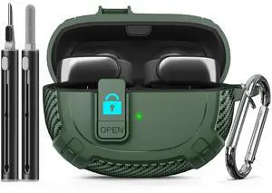 for Bose Ultra Open Earbuds Case Cover 2024 with Cleaner Kit,Military Hard Cover with Lock for Bose Open Ear Earbuds Charging Case Accessories with Keychain for Men Women-Geen for Bose Ultra Open Earbuds Case Cover 2024 with Cleaner Kit,Military Hard Cover with Lock for Bose Open Ear Earbuds Charging Case Accessories with Keychain for Men Women-Geen