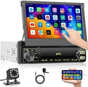 Single Din Touchscreen Radio 7'' Flip Out Screen Car Stereo | Free Backup Camera, with USB, Type C Fast Charge, Car Audio Receiver Bluetooth, FM, EQ, SWC, TF, AUX in, MIC Single Din Touchscreen Radio 7'' Flip Out Screen Car Stereo | Free Backup Camera, with USB, Type C Fast Charge, Car Audio Receiver Bluetooth, FM, EQ, SWC, TF, AUX in, MIC