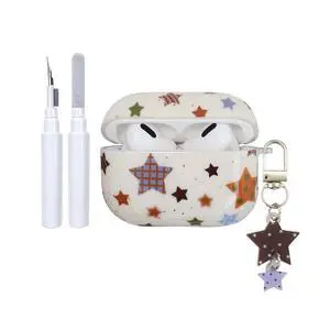 for AirPods Pro 2/Pro1 Case Cute Star Keychain with Cleaner Kit-Beige | Cute Retro Aesthetic Star Print,Protective Shockproof TPU,Fashion Trendy Style Design for Women Girls for AirPods Pro 2/Pro1 Case Cute Star Keychain with Cleaner Kit-Beige | Cute Retro Aesthetic Star Print,Protective Shockproof TPU,Fashion Trendy Style Design for Women Girls