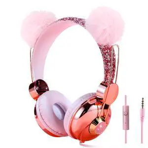 Kids Headphones for Girls, Cute Bear Ear Headphones with Microphone, 3.5mm Jack Wired Girls Headphones for School/Travel/iPad/Tablet (Pink) Kids Headphones for Girls, Cute Bear Ear Headphones with Microphone, 3.5mm Jack Wired Girls Headphones for School/Travel/iPad/Tablet (Pink)