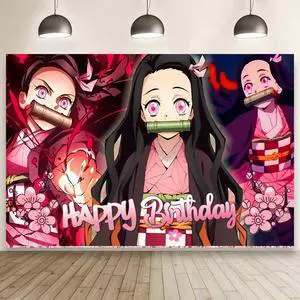 Birthday Nezuko Party Decorations, 5x3ft Demon Happy Birthday Back Drop Banner Theme Backdrop Banner for Slayer Party Decorations Indoor Outdoor Birthday Nezuko Party Decorations, 5x3ft Demon Happy Birthday Back Drop Banner Theme Backdrop Banner for Slayer Party Decorations Indoor Outdoor