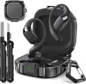 for SHOKZ OpenFit 2 Case with Secure Lock, Shock Protective Hard Shell Case Compatible with SHOKZ OpenFit 2 Open-Ear Headphones Case Cover with Keychain & Cleaning Kit, Black for SHOKZ OpenFit 2 Case with Secure Lock, Shock Protective Hard Shell Case Compatible with SHOKZ OpenFit 2 Open-Ear Headphones Case Cover with Keychain & Cleaning Kit, Black