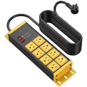 12 Gauge Long Extension Cord with Multiple Outlets, Yellow, 50FT. | Heavy Duty Wall Mount Power Strip, Wall Flat Plug Extender, Grounding, Appliance, Garage Outdoor Surge Protector 12 Gauge Long Extension Cord with Multiple Outlets, Yellow, 50FT. | Heavy Duty Wall Mount Power Strip, Wall Flat Plug Extender, Grounding, Appliance, Garage Outdoor Surge Protector