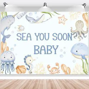 Sea You Soon Baby Baby Shower Decorations - Under the Sea Baby Shower Backdrop, Ocean Animals Welcome Boy or Girl Decor, 7 * 5Ft Sea You Soon Baby Baby Shower Decorations - Under the Sea Baby Shower Backdrop, Ocean Animals Welcome Boy or Girl Decor, 7 * 5Ft
