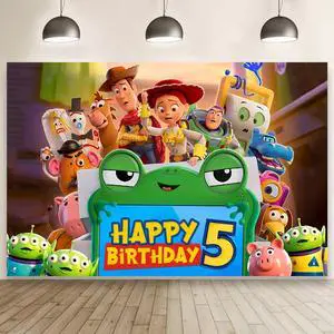Cartoon for Toy Inspired Story 2026 Background Birthday Decorations, Happy Birthday Banner Backdrop for Dragon Birthday Party Supplies, Polyester Fabric (5x3ft) Cartoon for Toy Inspired Story 2026 Background Birthday Decorations, Happy Birthday Banner Backdrop for Dragon Birthday Party Supplies, Polyester Fabric (5x3ft)