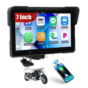 Motorcycle CarPlay Screen, 7" Waterproof Portable Wireless Apple Carplay Android Auto for Motorbike, Touchscreen Car Stereo Support Dual Bluetooth, Mirror Link, EQ, Voice Control Motorcycle CarPlay Screen, 7" Waterproof Portable Wireless Apple Carplay Android Auto for Motorbike, Touchscreen Car Stereo Support Dual Bluetooth, Mirror Link, EQ, Voice Control