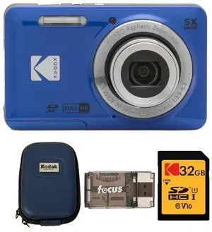 PIXPRO Friendly Zoom FZ55 Digital Camera (Blue) Bundle | 32GB Class 10 UHS-I U1 SDHC Memory Card, Case, (4 items) PIXPRO Friendly Zoom FZ55 Digital Camera (Blue) Bundle | 32GB Class 10 UHS-I U1 SDHC Memory Card, Case, (4 items)