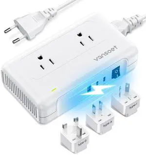 220V to 110V Converter, Universal Travel Adapter with 1 USB A & 2 USB C Ports Fast Charging, 2 AC Sockets and UK/AU/US/EU Worldwide Plug Adapter 220V to 110V Converter, Universal Travel Adapter with 1 USB A & 2 USB C Ports Fast Charging, 2 AC Sockets and UK/AU/US/EU Worldwide Plug Adapter