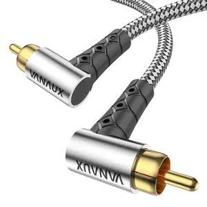 Subwoofer Cable Double 90 Degree RCA to RCA Audio Stereo Cable Male to Male 24K Gold Plated Connector Nylon Braided Double Shielded Clean Sounding Signal Silver/3.3ft/1m Subwoofer Cable Double 90 Degree RCA to RCA Audio Stereo Cable Male to Male 24K Gold Plated Connector Nylon Braided Double Shielded Clean Sounding Signal Silver/3.3ft/1m