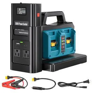 500W Pure Sine Wave Power Inverter for Makita 18V Battery, 4-Ports DC 18V to AC(2 Outlets) 120V Car Charger Plug Inverter Adapter Converter for Camping, Travel, Emergencies(Tool Only) 500W Pure Sine Wave Power Inverter for Makita 18V Battery, 4-Ports DC 18V to AC(2 Outlets) 120V Car Charger Plug Inverter Adapter Converter for Camping, Travel, Emergencies(Tool Only)