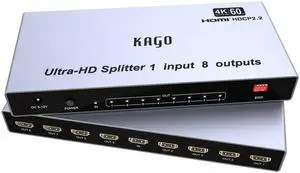 4K@60Hz 8 Port HDMI Splitter 1 in 8 Out with EDID | HDR10 & 3D, Lossless 18Gbps Video Pass-Through, Smart EDID Switch, HDCP 2.2, Heavy-Duty Metal 4K@60Hz 8 Port HDMI Splitter 1 in 8 Out with EDID | HDR10 & 3D, Lossless 18Gbps Video Pass-Through, Smart EDID Switch, HDCP 2.2, Heavy-Duty Metal