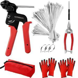 Metal Zip Tie Tool 300PCS (100 Each: 7.8/12/15.7 Inch) Stainless Steel Cable Tie Gun Kit | Self-Locking Fastening & Cutting Tool Metal Zip Tie Gun for Fencing, Exhaust Pipes, Automotive (Red) Metal Zip Tie Tool 300PCS (100 Each: 7.8/12/15.7 Inch) Stainless Steel Cable Tie Gun Kit | Self-Locking Fastening & Cutting Tool Metal Zip Tie Gun for Fencing, Exhaust Pipes, Automotive (Red)