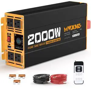 2000W Pure Sine Wave Inverter 12V DC to 110V 120V AC Car Converter for RV Truck Off-Grid Solar Power Inverter with 4 AC Outlets, USB/Type-C Fast Charging Ports, LCD Display, Remote Control 2000W Pure Sine Wave Inverter 12V DC to 110V 120V AC Car Converter for RV Truck Off-Grid Solar Power Inverter with 4 AC Outlets, USB/Type-C Fast Charging Ports, LCD Display, Remote Control