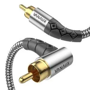 Subwoofer Cable 90 Degree RCA to RCA Audio Stereo Cable Male to Male 24K Gold Plated Connector Nylon Braided Double Shielded Clean Sounding Signal Silver/6ft/1.8m Subwoofer Cable 90 Degree RCA to RCA Audio Stereo Cable Male to Male 24K Gold Plated Connector Nylon Braided Double Shielded Clean Sounding Signal Silver/6ft/1.8m