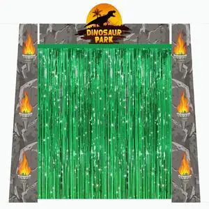 Dinosaur Banner Birthday Party Decorations Supplies | Dino Park Door Porch Backdrop and Green Foil Fringe Curtains for Kids Jungle Safari Theme Entryway Photoshoot Props Dinosaur Banner Birthday Party Decorations Supplies | Dino Park Door Porch Backdrop and Green Foil Fringe Curtains for Kids Jungle Safari Theme Entryway Photoshoot Props
